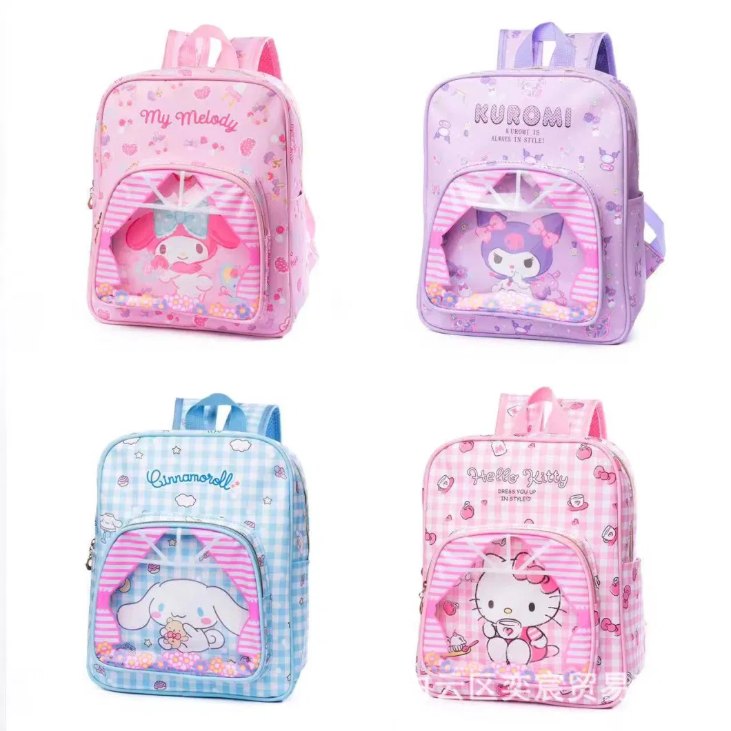 Sanrio Kuromi Leather School Bags Light and Transparent Backpack for Children