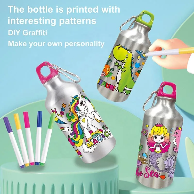 Color Decorate Aluminium Water Bottle Backpack Toy Puzzle DIY Doodle Art Craft Kits Gifts Kids Drawing Toys for Boys Girls