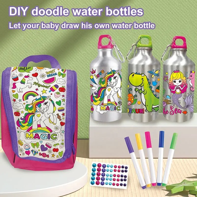 Color Decorate Aluminium Water Bottle Backpack Toy Puzzle DIY Doodle Art Craft Kits Gifts Kids Drawing Toys for Boys Girls