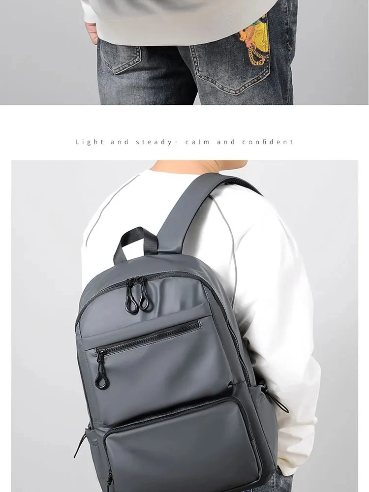 14 Inch Backpack Large Capacity Travel Leisure Solid Color PU Computer Backpack Fashion Casual Bag