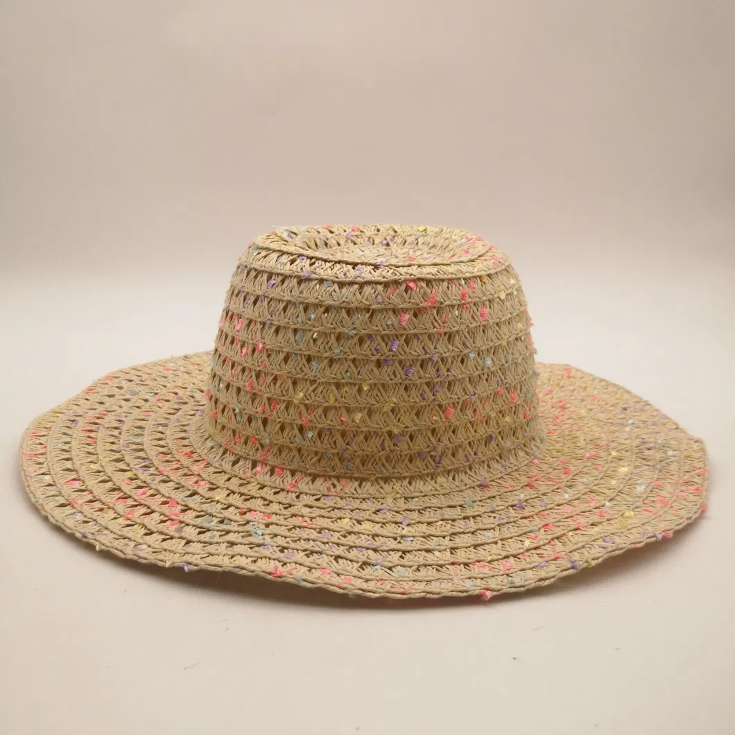 Women&prime;s Cap Summer Colorful Casual Hollow out Wide Brim Straw Hat