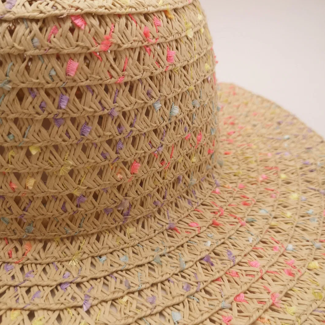 Women&prime;s Cap Summer Colorful Casual Hollow out Wide Brim Straw Hat