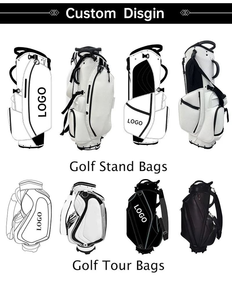 Customized Waterproof Dual Straps Black PU Leather Golf Sport Bags Stand Bag