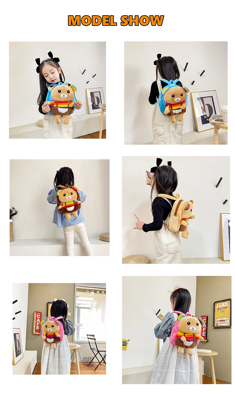 Custom Zoo Animal Pattern Plush Schoolbag Cartoon Animal Bear Children Toddler Backpack