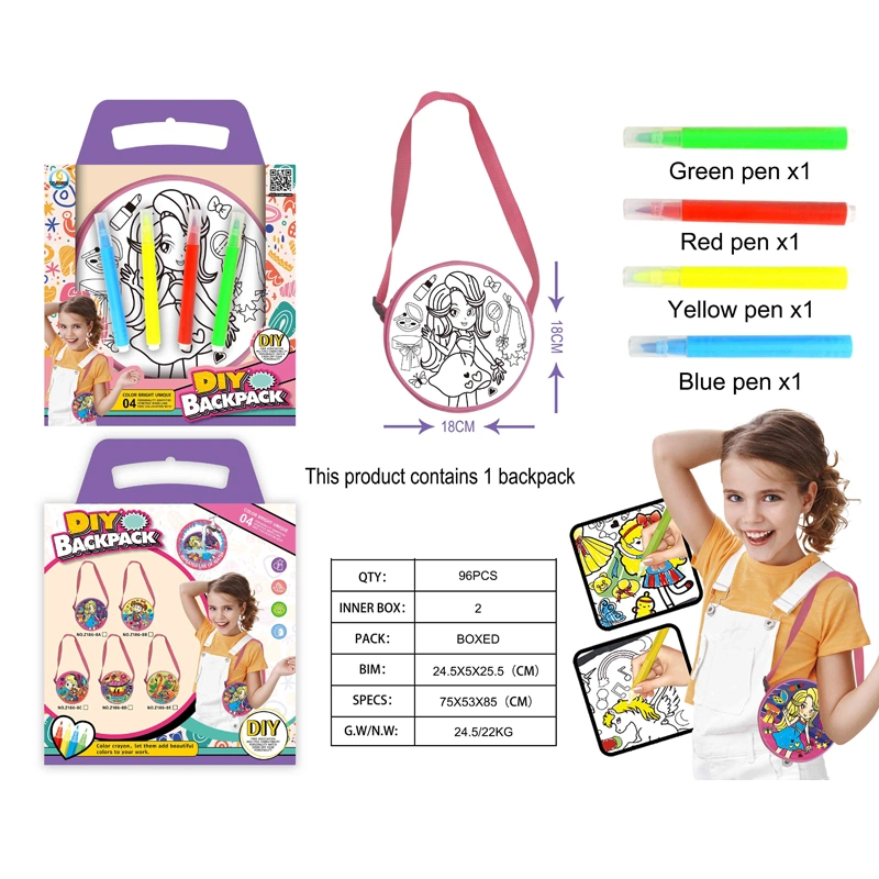 Funny Children Educational Toy DIY Doodle Drawing Washable Kids Flip Backpack DIY Graffiti Coloring Backpack for Kids