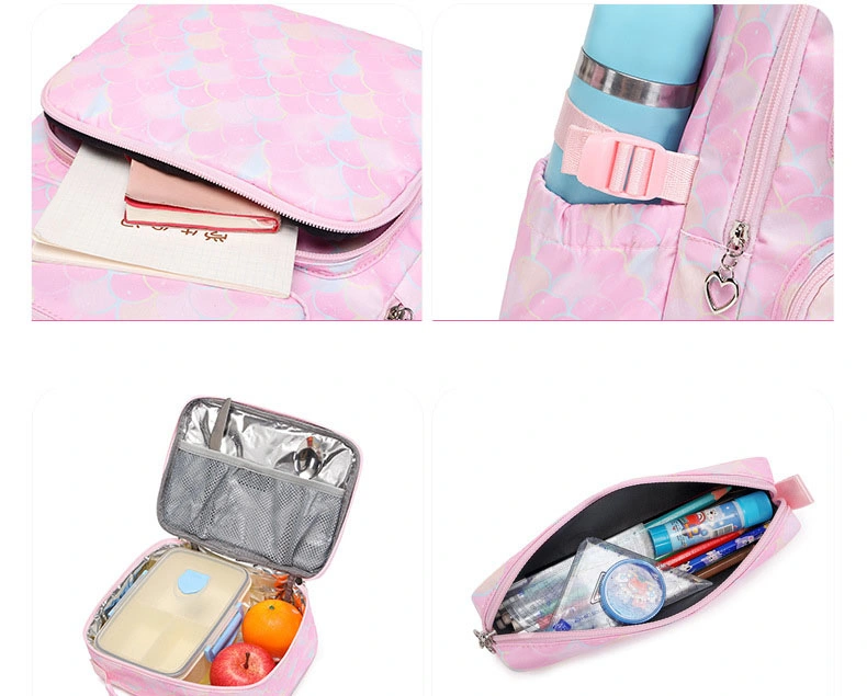 Three-Piece Sets Fashion Girl Waterproof Primary Children School Student Lunch Pencil Pen Backpack Pack Bag (CY0090)