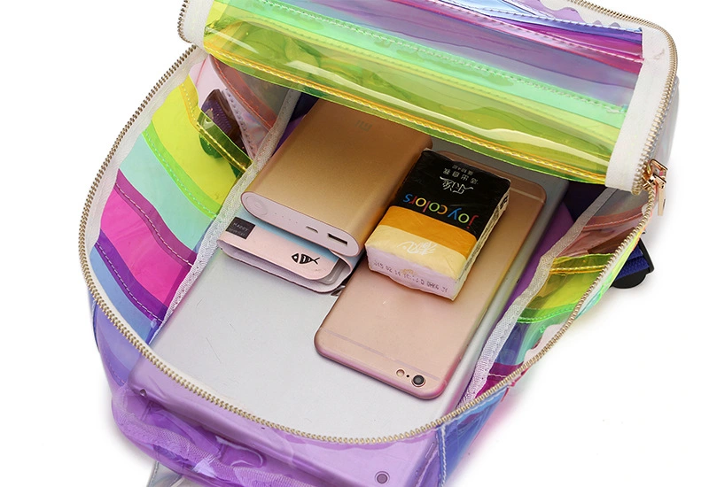 Rainbow Transparent School Bag PVC Girls Fashion Book Bag Nice Striped Teen Girls Clear School Backpack