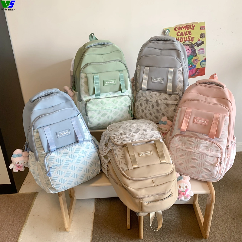 Wide Silver Factory Wholesale Students Bags New Style Soft Fabric Backpack 2023