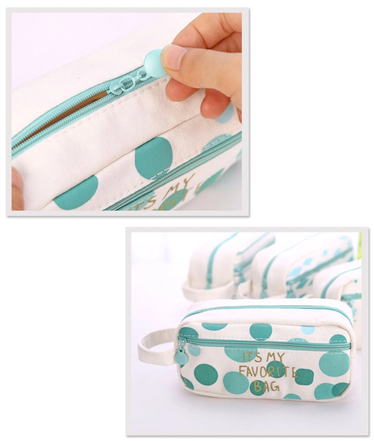 Green High-Capacity Canvas Student Pencil Bag with Zipper for School and Promotions Use