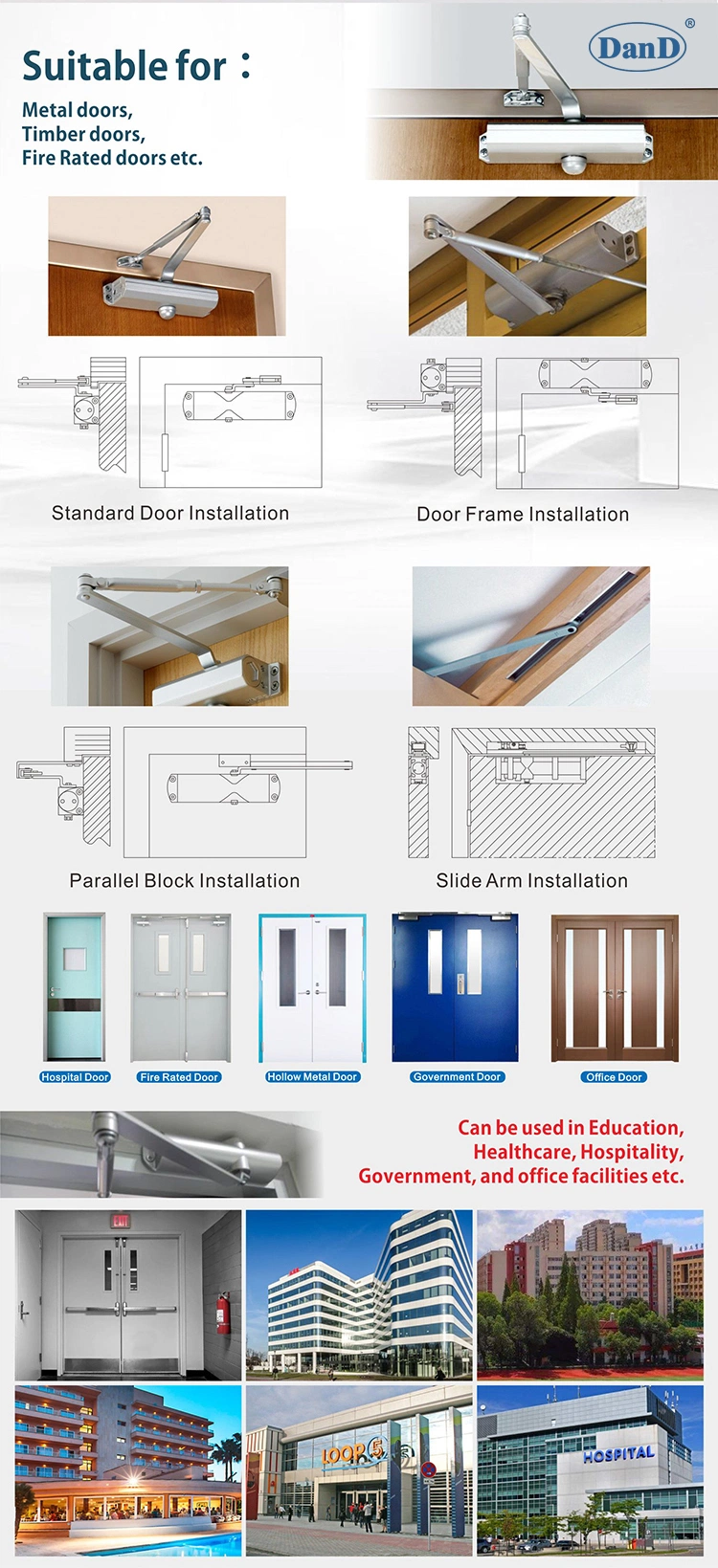 UL Listed Aluminum Alloy Best 180 Degree Automatic Hydraulic Fire Rated Back Check Concealed Overhead Quiet Hold Open Residential CE Door Closer Manufacturers