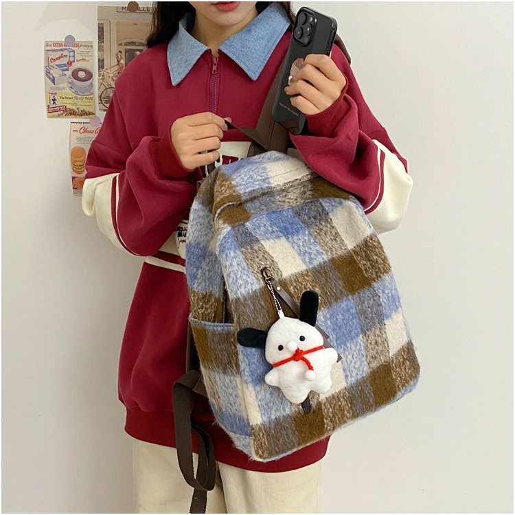 2023 Autumn and Winter New Versatile Fashion Suede Women&prime;s Bag Retro College Style Backpack