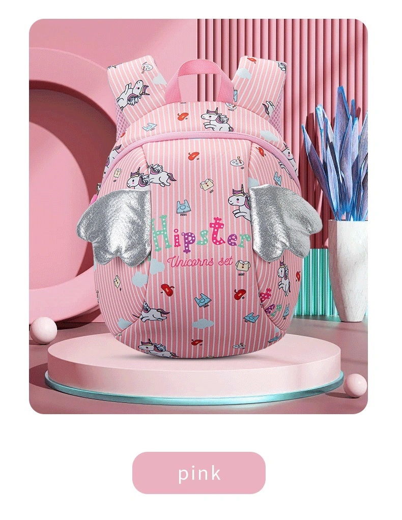 Children&prime; S Anti-Lost Backpack Cute Little Wings Boys and Girls School Bag Kindergarten Backpack