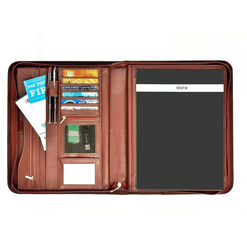 Personal Portable Laptop Holder Multiple Pocket Portfolio Real Leather Cover Conference Folder