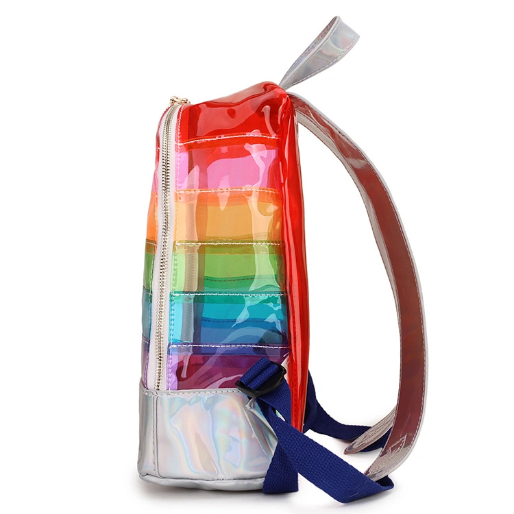 Rainbow Transparent School Bag PVC Girls Fashion Book Bag Nice Striped Teen Girls Clear School Backpack