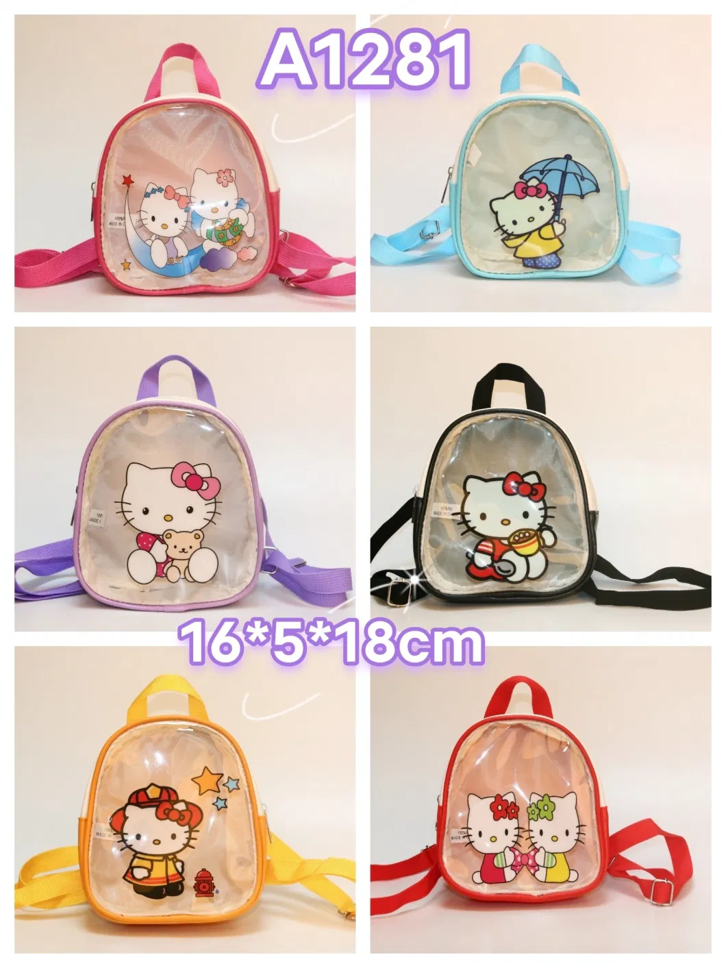 Hot Selling Children&prime;s Clear Backpack PVC Transparent Multi-Color Waterproof School Bag