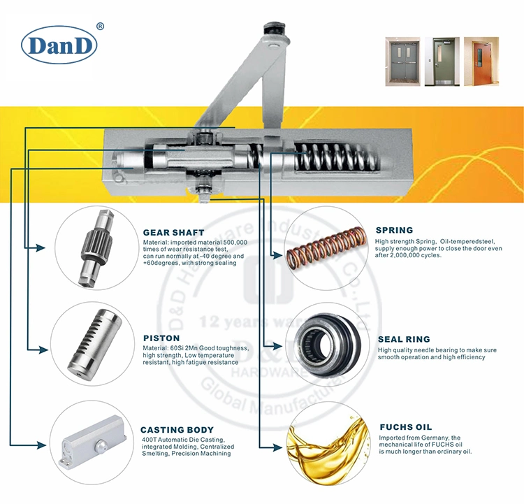 UL Listed Aluminum Alloy Best 180 Degree Automatic Hydraulic Fire Rated Back Check Concealed Overhead Quiet Hold Open Residential CE Door Closer Manufacturers