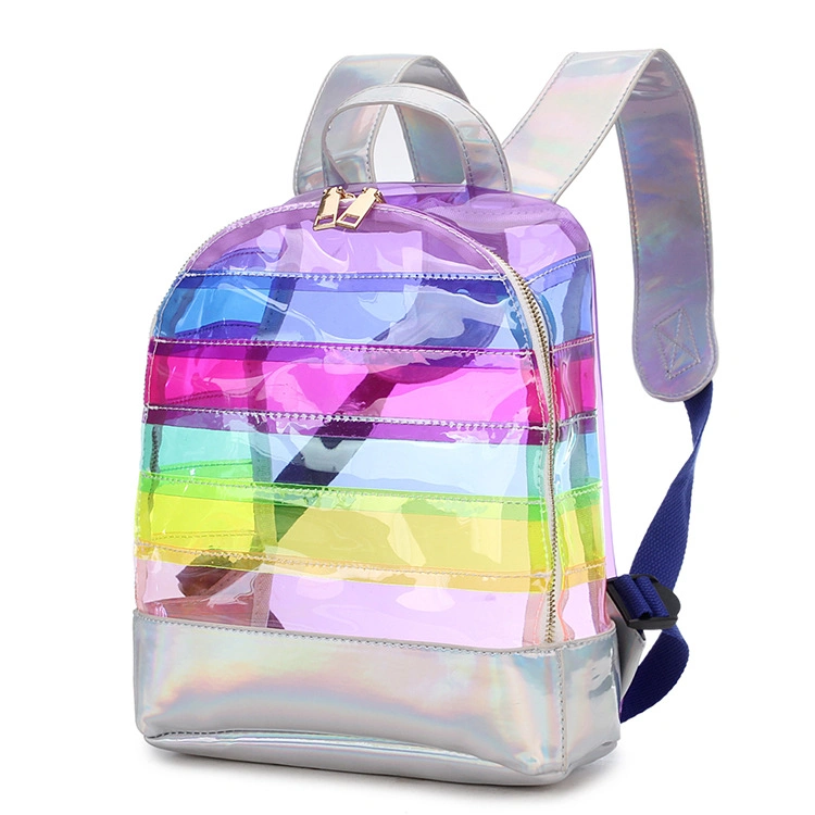 Rainbow Transparent School Bag PVC Girls Fashion Book Bag Nice Striped Teen Girls Clear School Backpack