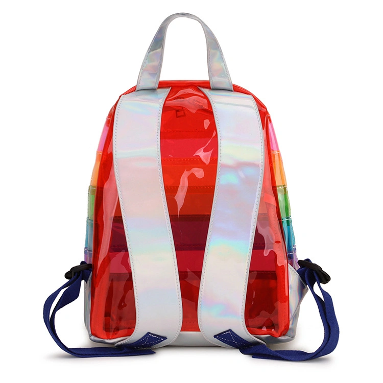 Rainbow Transparent School Bag PVC Girls Fashion Book Bag Nice Striped Teen Girls Clear School Backpack