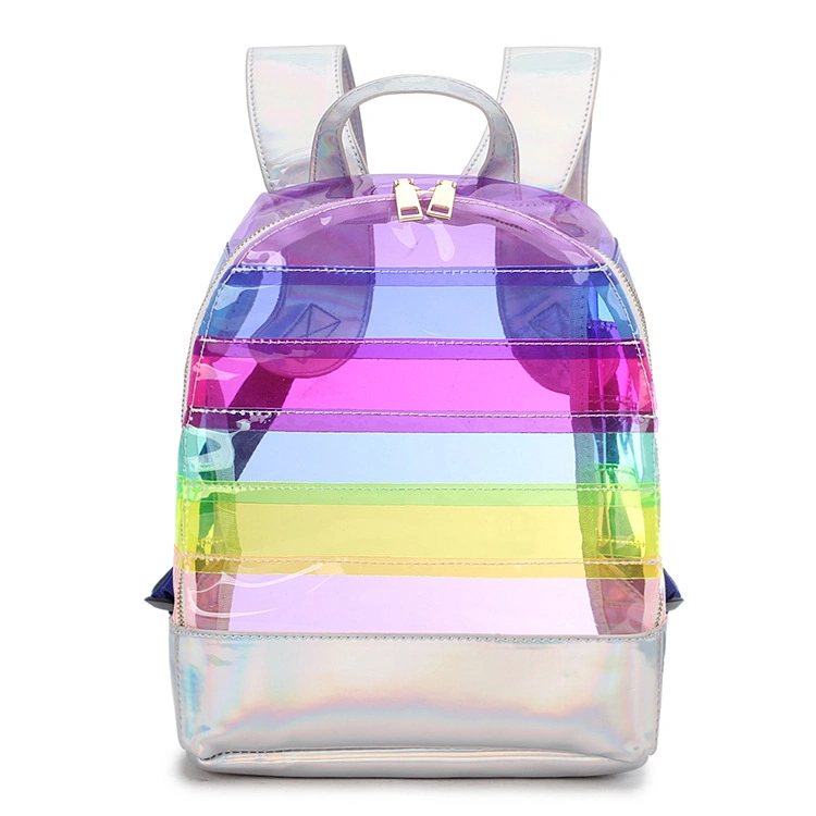 Rainbow Transparent School Bag PVC Girls Fashion Book Bag Nice Striped Teen Girls Clear School Backpack