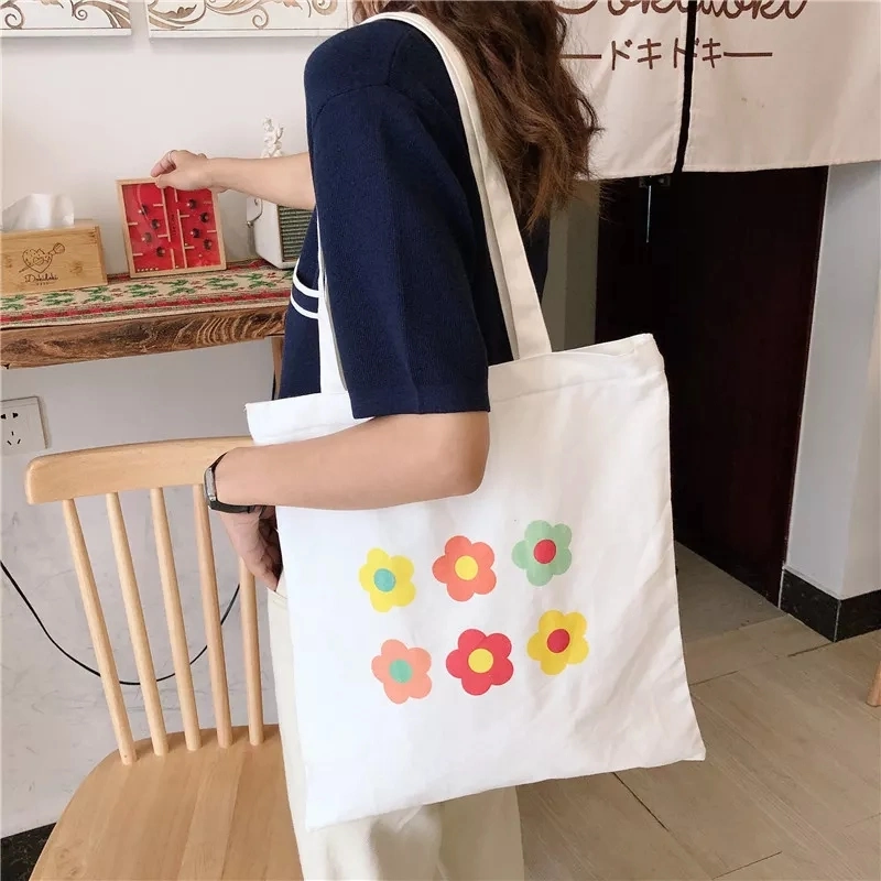 Eco-Friendly Recycle Colored Cotton Canvas Tote Bag with Zipper and Logo Print