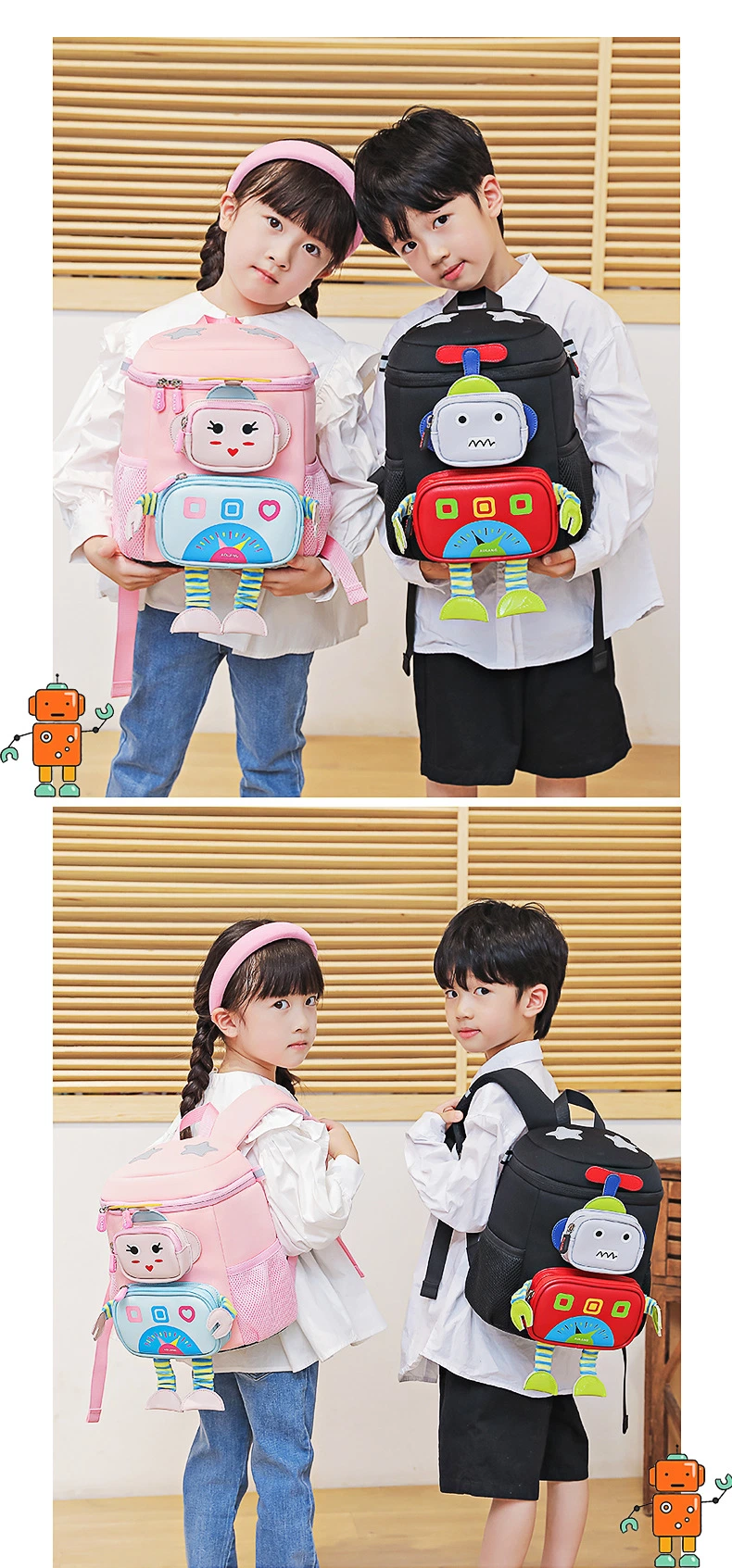 2023 New Arrival Robot Style Children School Bag Large Capacity Kids Backpack