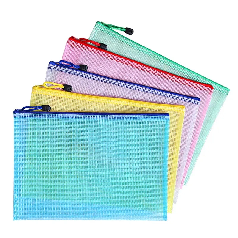 Multi-Color Custom Mesh Zipper Pouch Document Bag Waterproof Zip File Folders