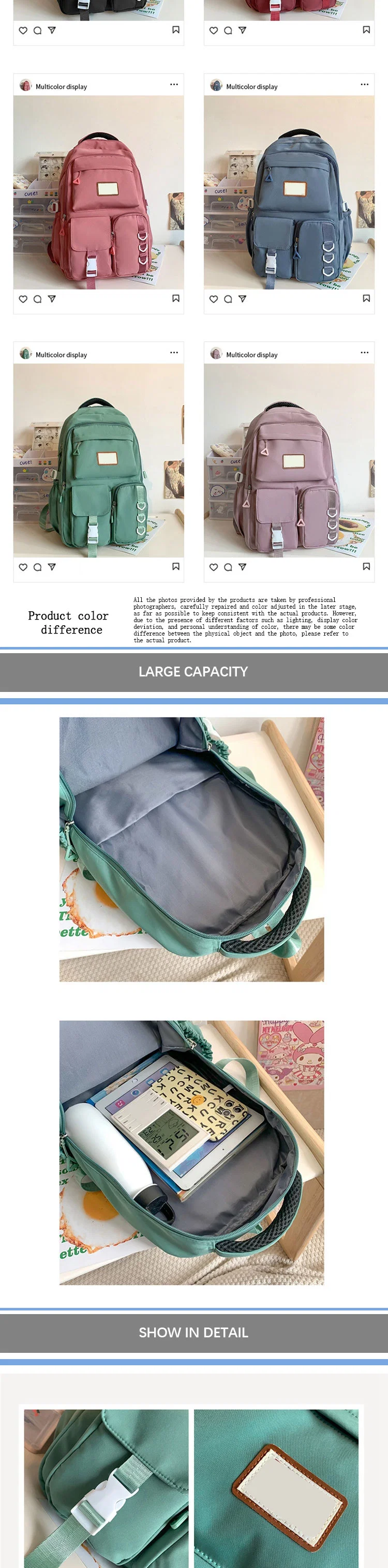 Latest Fashion Trend Beautiful High Quality Korean Women Zipper Ladys Cute Nylon School Bag