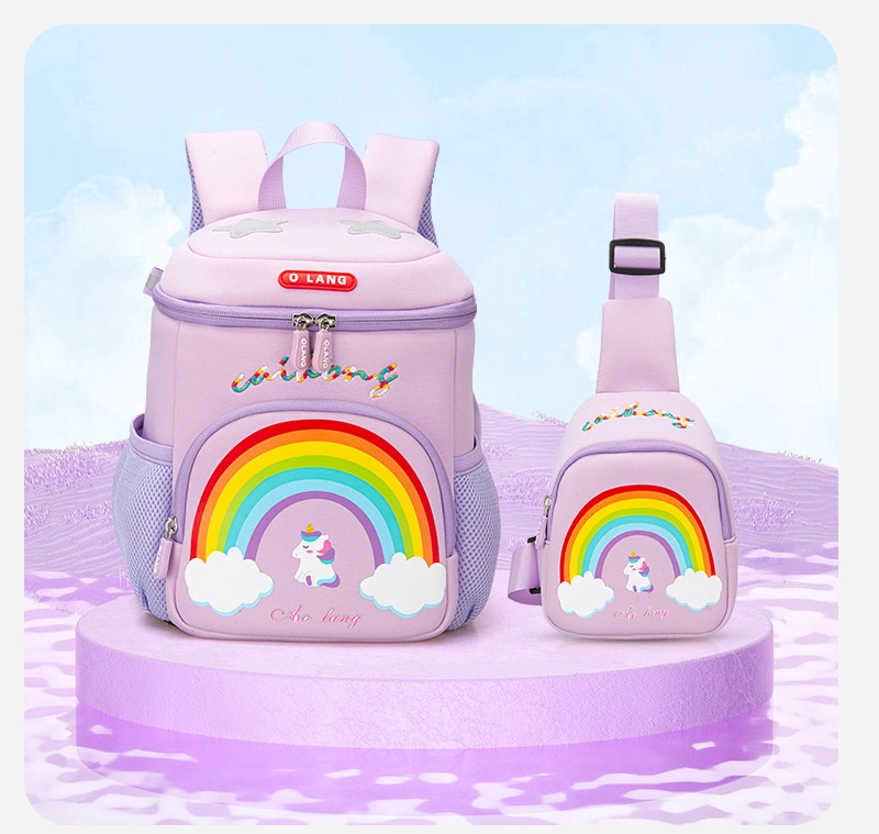 High Quality New Style Backpack for Child Anti-Lost Rainbow Pattern Kid School Bag