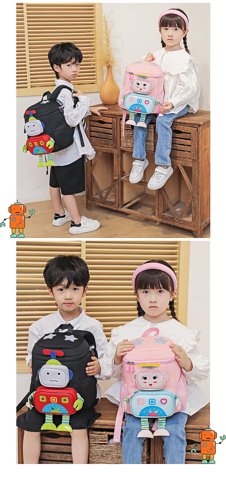 2023 New Arrival Robot Style Children School Bag Large Capacity Kids Backpack