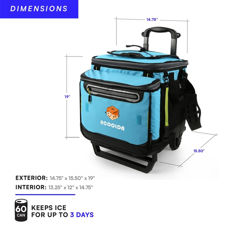 Custom Fashion TPU Large Capacity Shipping Camping Transportation Picnic Can Cooler Box with Wheels Soft Ice Wine Thermal Insulated Trolley Cooler Bag