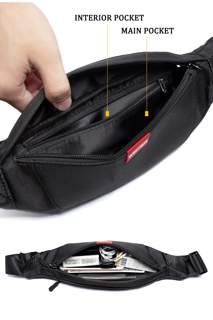 Fashion Cheap Man Nylon Fanny Pack Men Sports Casual Multi Pocket Travel Waist Bags with Earphone Hole