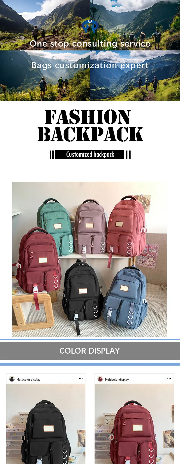 Latest Fashion Trend Beautiful High Quality Korean Women Zipper Ladys Cute Nylon School Bag