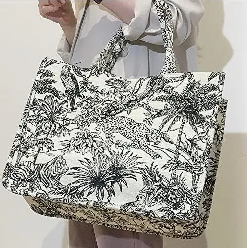 Linen Cotton Flower Embroidery Retro Exquisite Doodle Fashion Shopping Bag