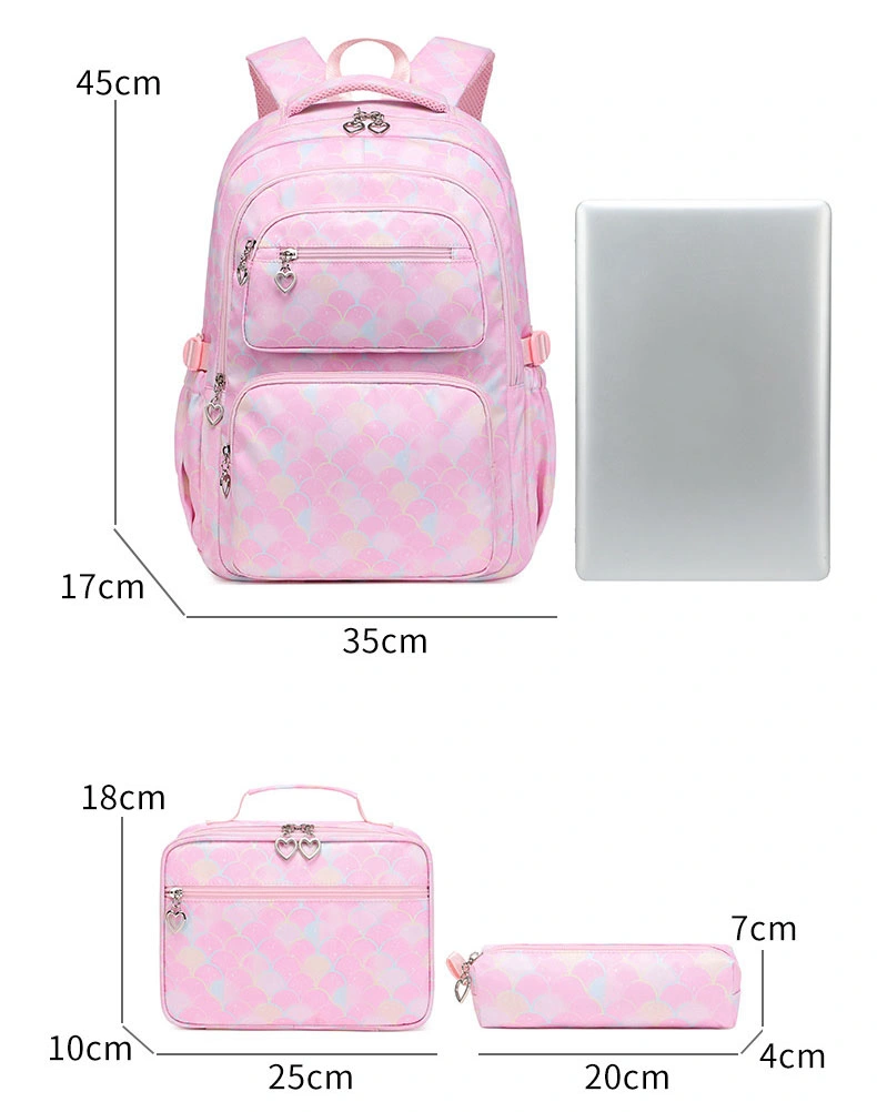 Three-Piece Sets Fashion Girl Waterproof Primary Children School Student Lunch Pencil Pen Backpack Pack Bag (CY0090)