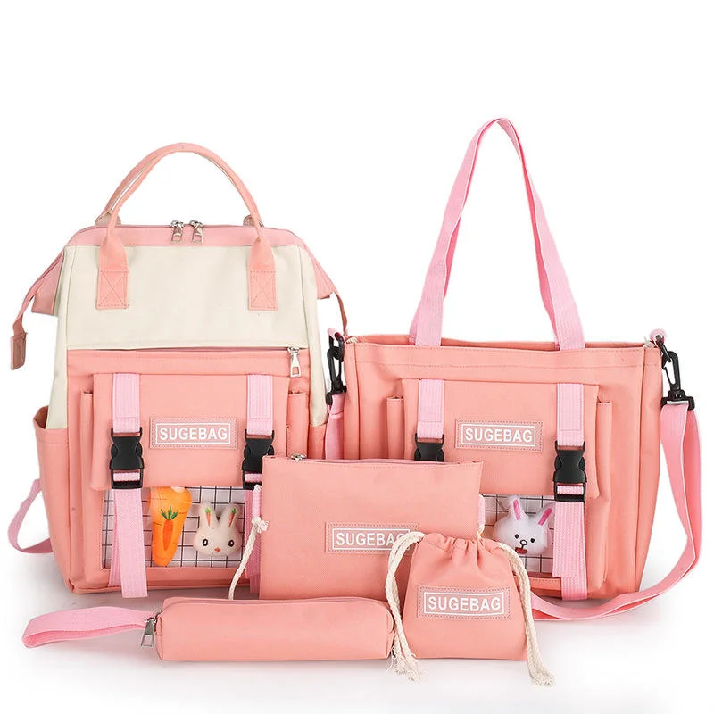 Hot Sale Canvas 5 Pieces Bag Set Durable Children School Bag