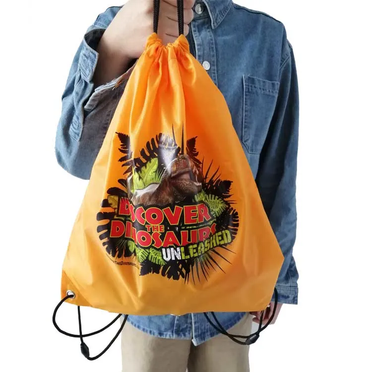 Low MOQ Custom Reusable Tropical Pull String Bag Drawstring Backpack Polyester Drawstring School Bag for Outdoor Use