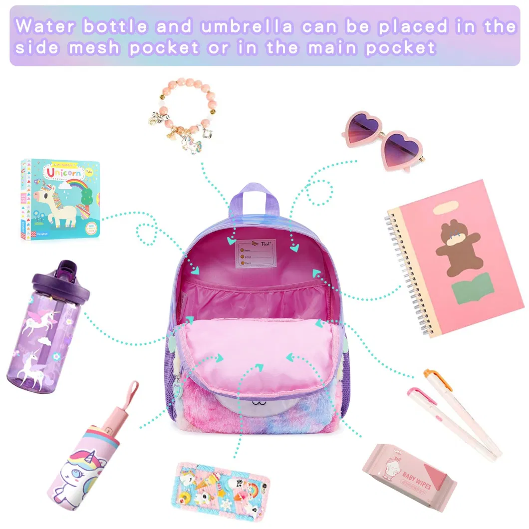 Kindergarten Children&prime;s Plush 3D Unicorn Anti-Lost Small Backpack Girls Sequin School Backpack