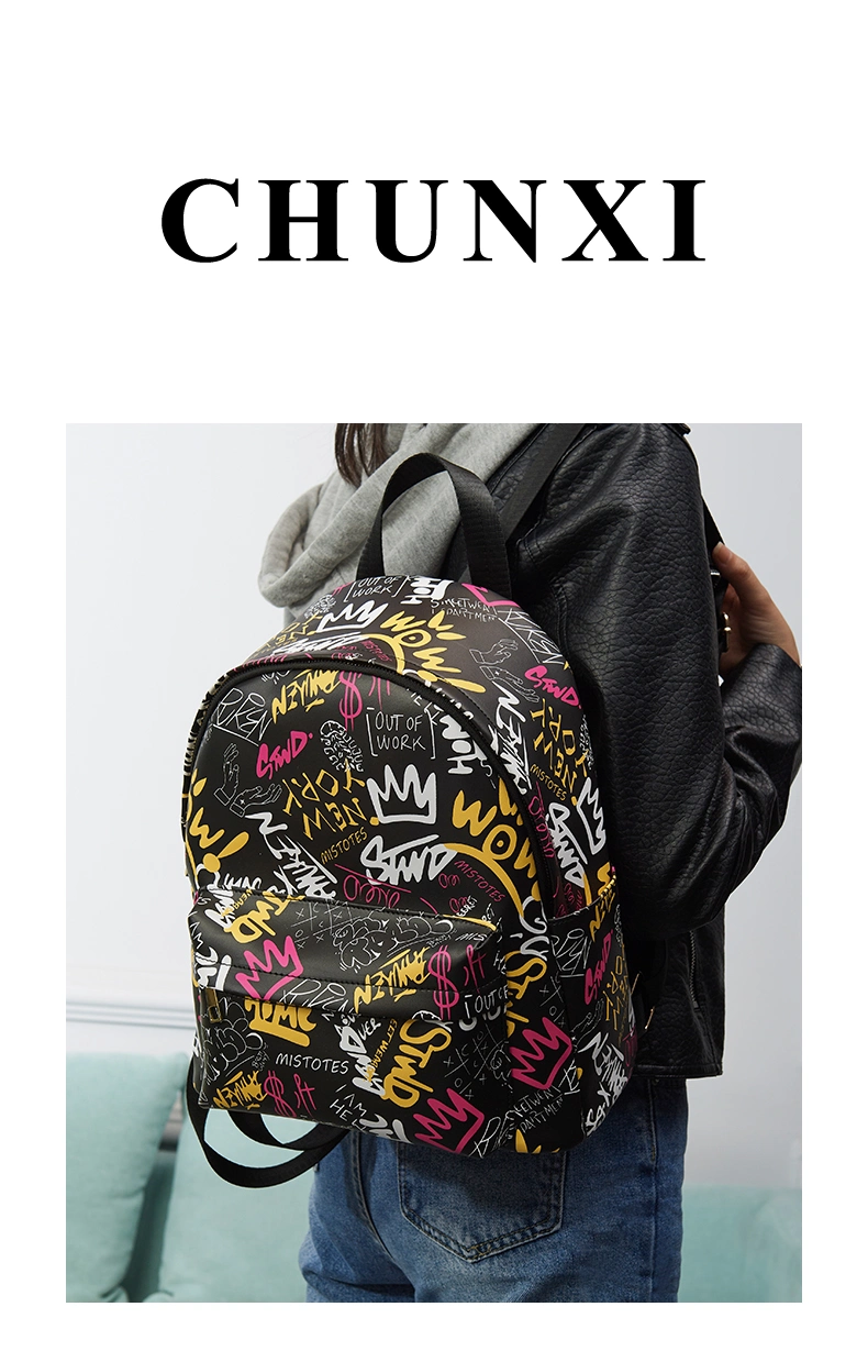 Customized Woman Printing Doodle Backpack Fashion Outdoor Travel Bags Unisex Daliy Trendy Ladies Double Shoulder Bag PU Leather Designer Backpacks