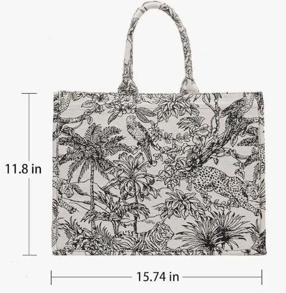 Linen Cotton Flower Embroidery Retro Exquisite Doodle Fashion Shopping Bag