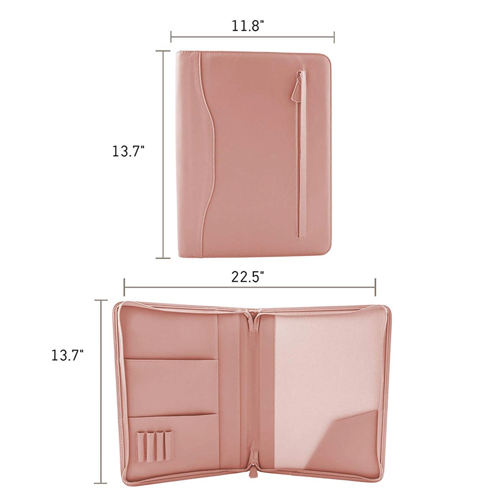 Zipper Pink Business Portfolio A4 Leather Compendium Document Folder