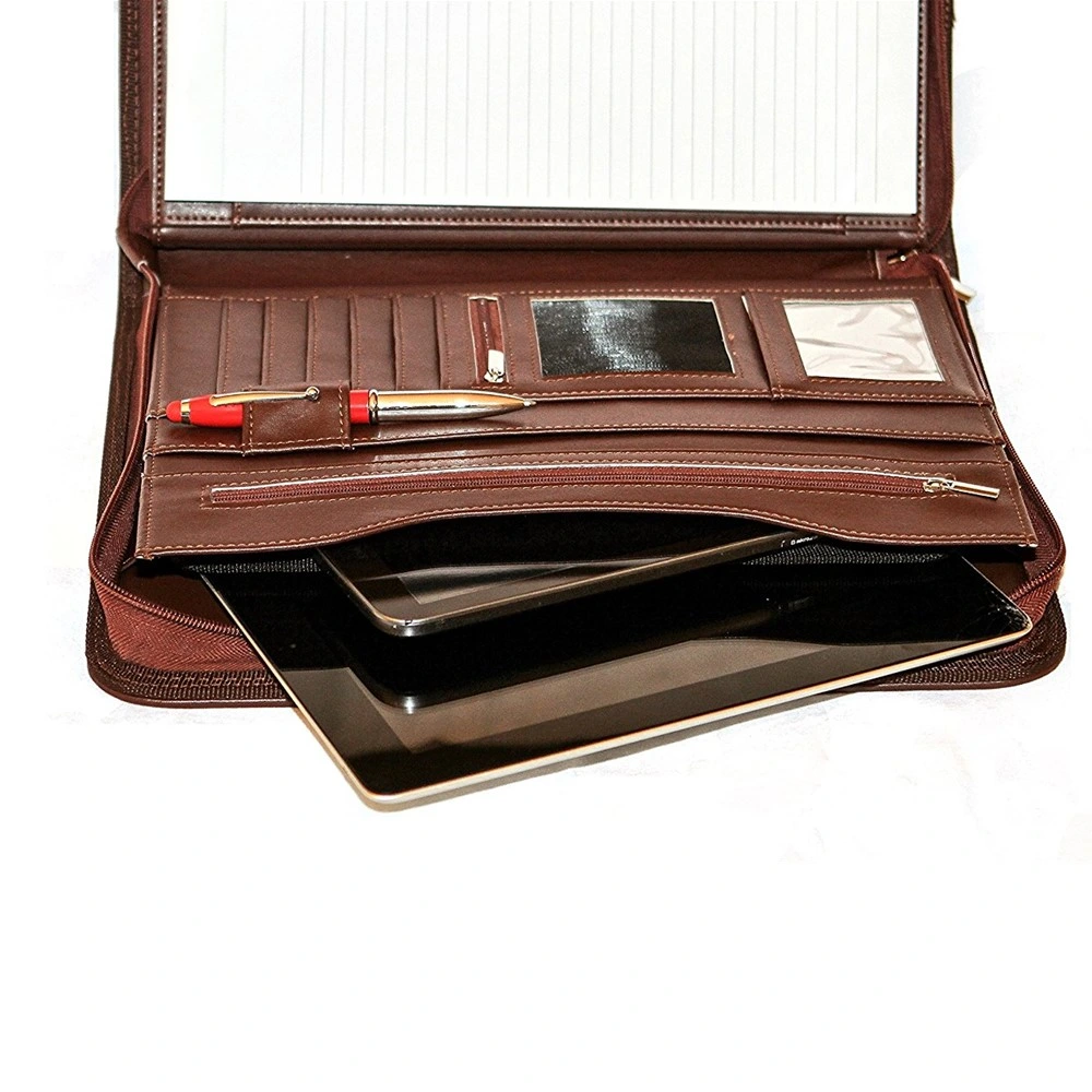 Personal Portable Laptop Holder Multiple Pocket Portfolio Real Leather Cover Conference Folder