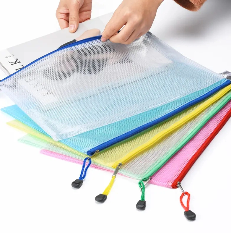 Multi-Color Custom Mesh Zipper Pouch Document Bag Waterproof Zip File Folders