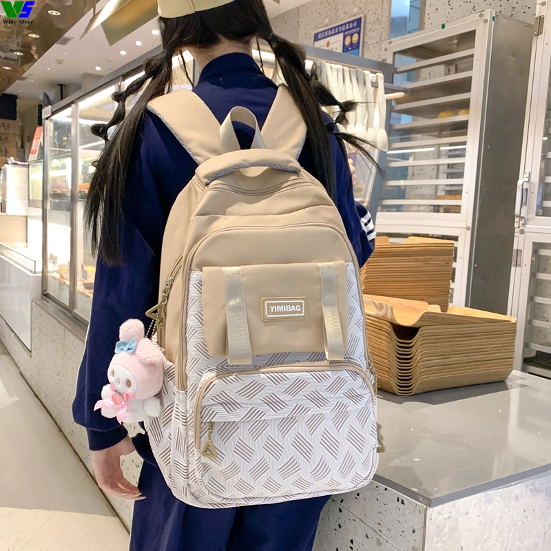 Wide Silver Factory Wholesale Students Bags New Style Soft Fabric Backpack 2023