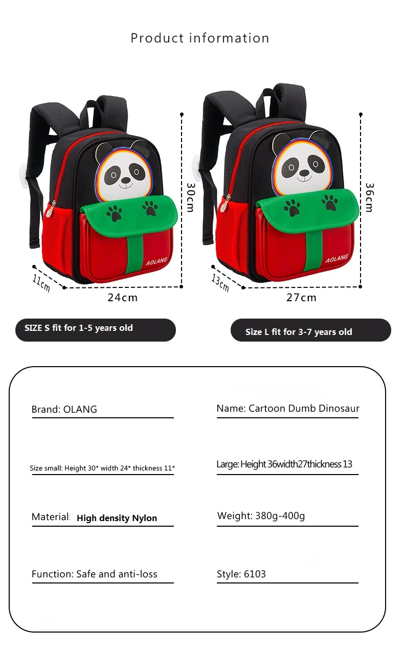 Three Colors 3-8 Years Old Children School Bag Cute Panda Pattern Kids Bag