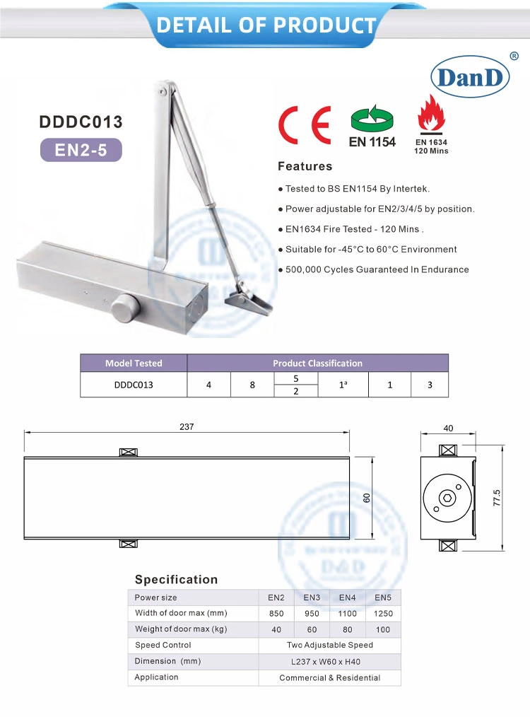 UL Listed Aluminum Alloy Best 180 Degree Automatic Hydraulic Fire Rated Back Check Concealed Overhead Quiet Hold Open Residential CE Door Closer Manufacturers