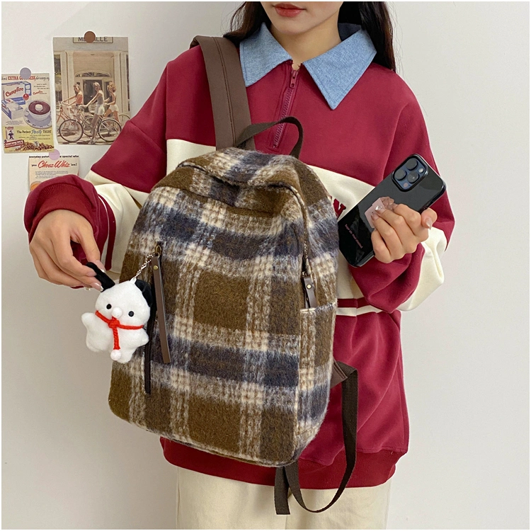 2023 Autumn and Winter New Versatile Fashion Suede Women&prime;s Bag Retro College Style Backpack