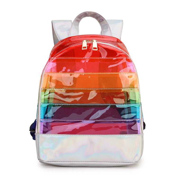 Rainbow Transparent School Bag PVC Girls Fashion Book Bag Nice Striped Teen Girls Clear School Backpack