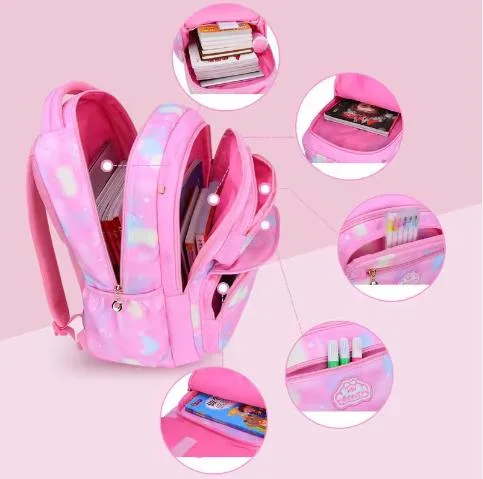 Best Selling Waterproof Polyester School Bags Lovely Pink Schoolbag Backpack Girl Kids