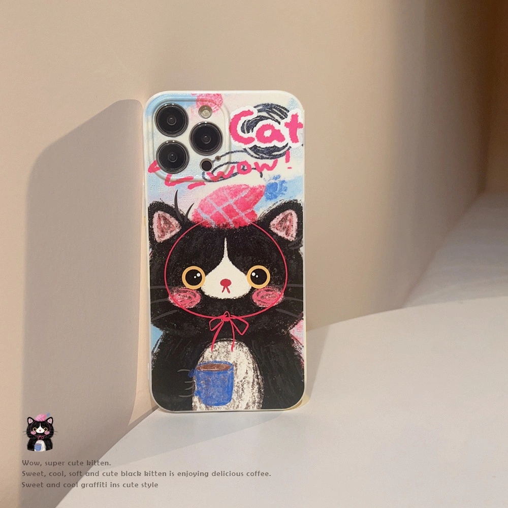 Doodle Cat Applies to Apple 14PRO Max Phone Case 15 Personality Cartoon iPhone13 Silicone 12 Sets 11