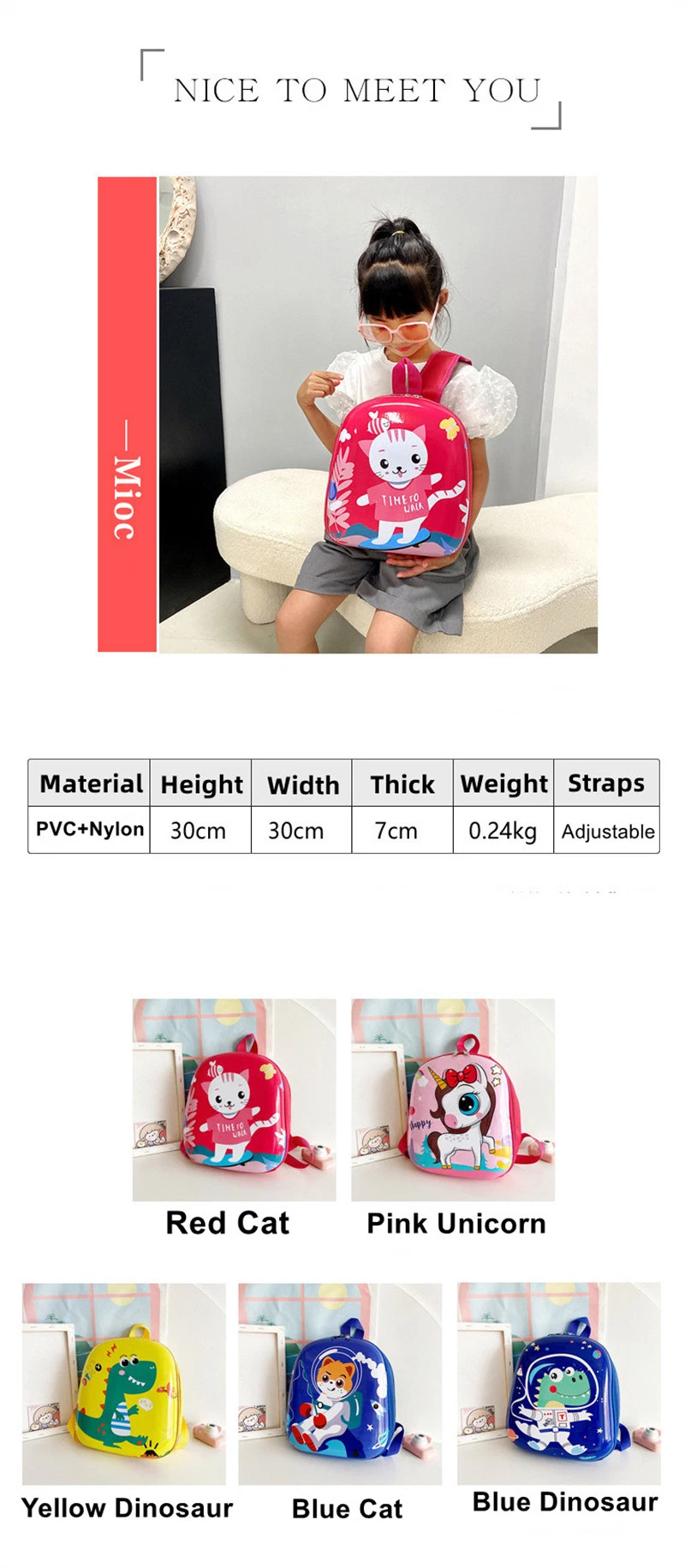 Cat Design Kindergarten Schoolbags Cartoon Super Light Waterproof Kindergarten Backpack